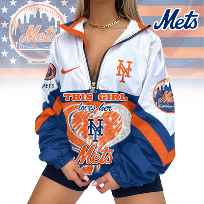 LIMITED EDITION - NEW CUSTOMIZED MLB17 NYM NEW YORK METS V-NECK ZIPPER JACKET