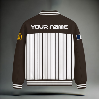 HOT DEAL - NEW CUSTOMIZED MLB18 SDP SAN DIEGO PADRES SNOOPY STYLE SATIN VARSITY & BASEBALL JACKET