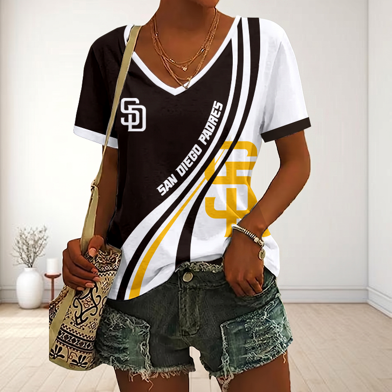 LIMITED EDITION - NEW CUSTOMIZED MLB18 SDP SAN DIEGO PADRES V-NECK FEMALE SHIRT