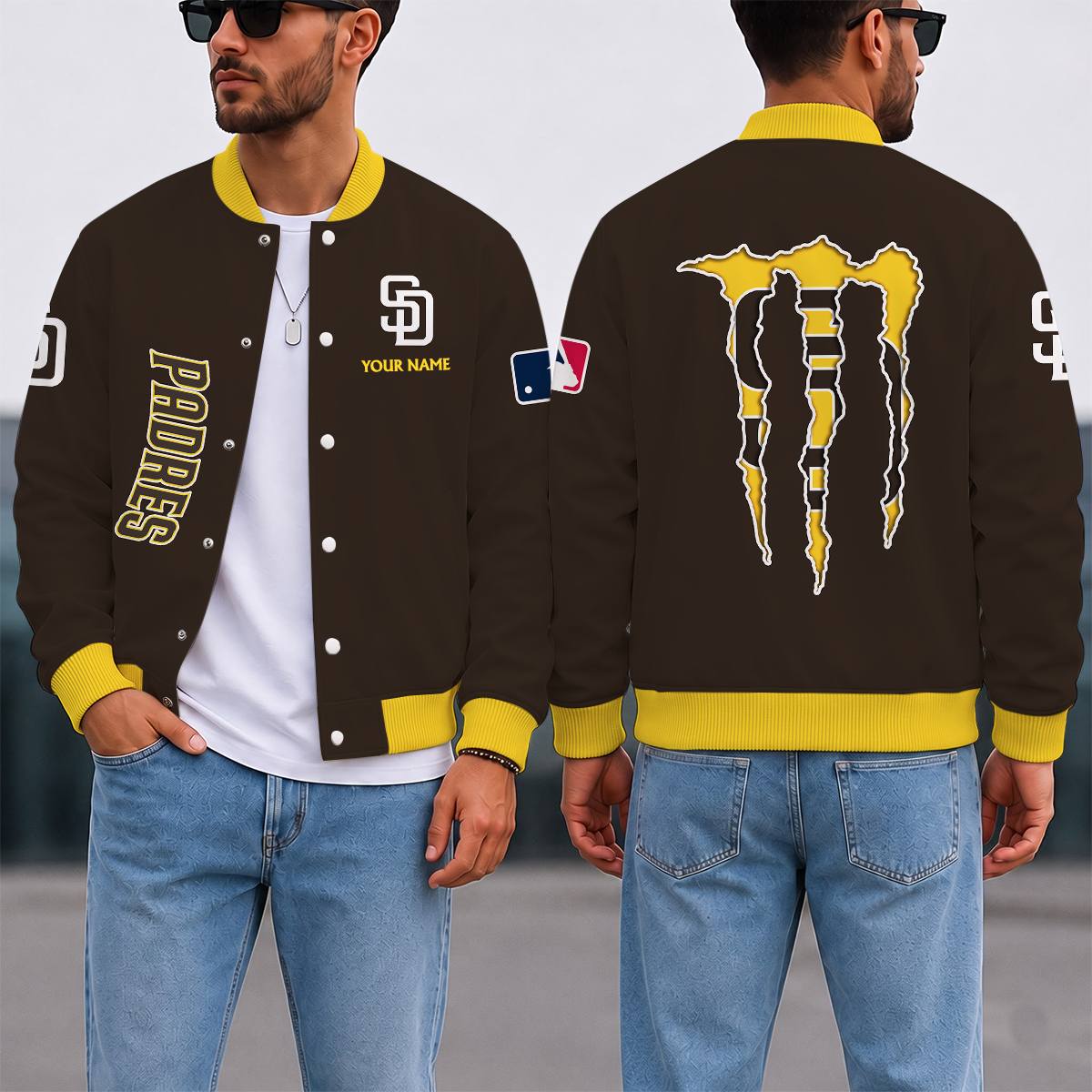 LIMITED EDITION - NEW CUSTOMIZED MLB18 SDP SAN DIEGO PADRES SATIN VARSITY & BASEBALL JACKET