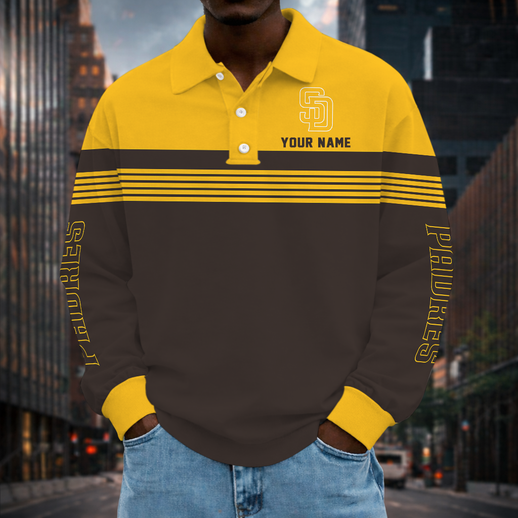 VIRAL EDITION - NEW CUSTOMIZED MLB18 SDP SAN DIEGO PADRES MEN'S LONG SLEEVE POLO