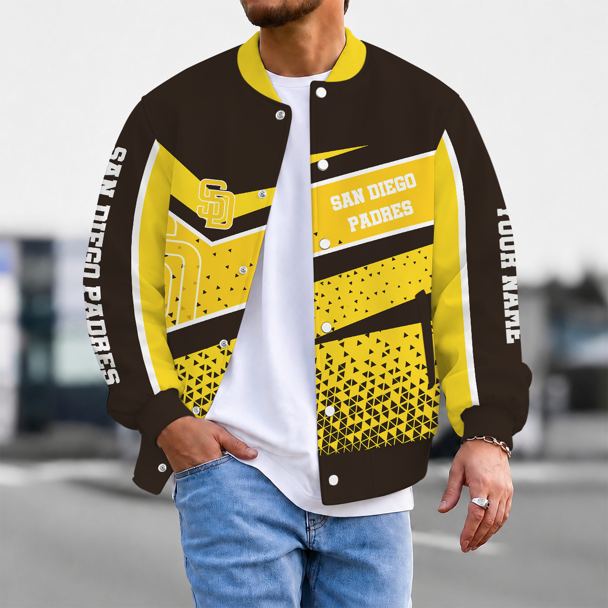 FINAL SALE - NEW CUSTOMIZED MLB18 SDP SAN DIEGO PADRES SATIN VARSITY & BASEBALL JACKET