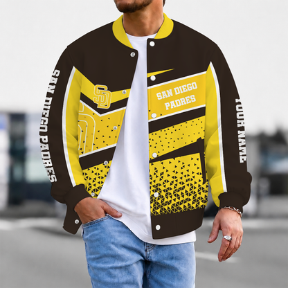 FINAL SALE - NEW CUSTOMIZED MLB18 SDP SAN DIEGO PADRES SATIN VARSITY & BASEBALL JACKET
