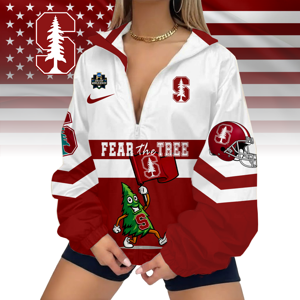 LIMITED EDITION - NEW CUSTOMIZED NCAA COLLEGE WORLD SERIES 18 STANFORD CARDINAL V-NECK ZIPPER SWEATSHIRT JACKET