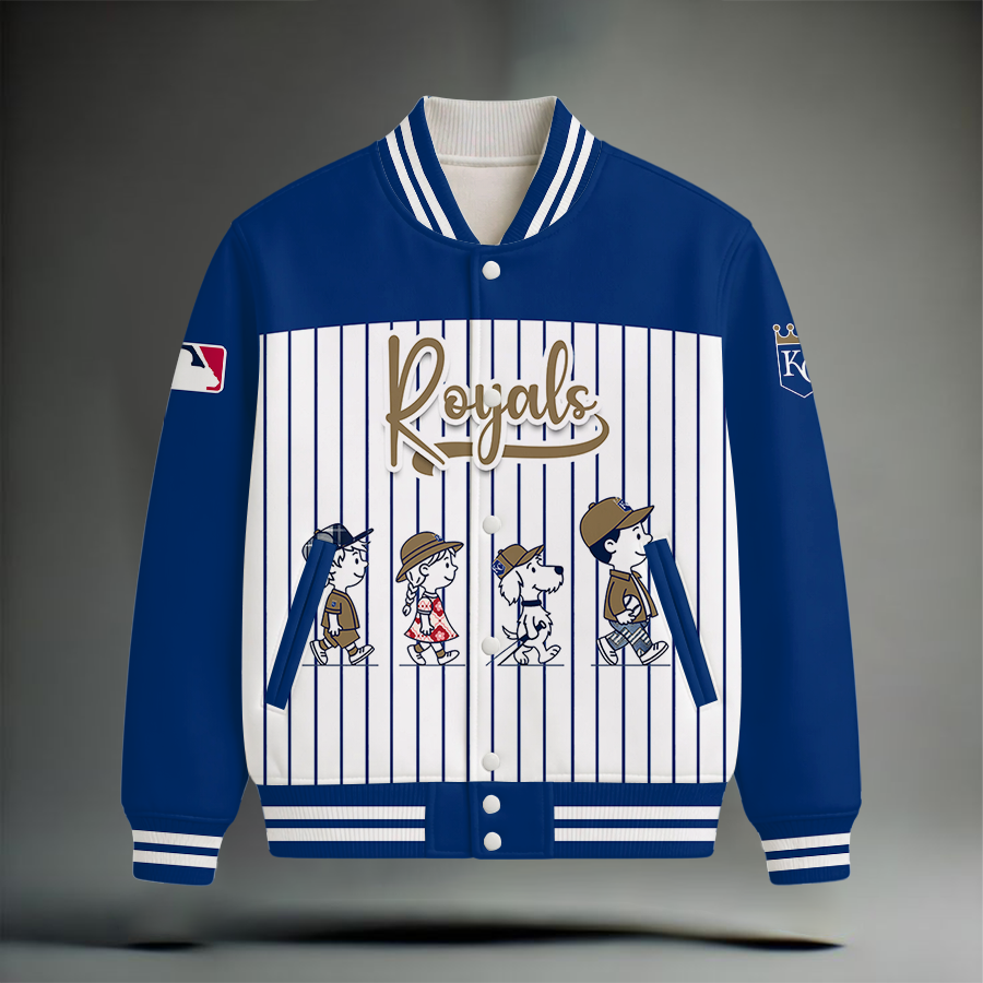 HOT DEAL - NEW CUSTOMIZED MLB19 KCR KANSAS CITY ROYALS SNOOPY STYLE SATIN VARSITY & BASEBALL JACKET