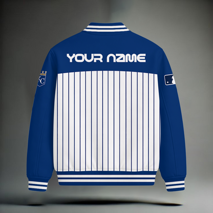 HOT DEAL - NEW CUSTOMIZED MLB19 KCR KANSAS CITY ROYALS SNOOPY STYLE SATIN VARSITY & BASEBALL JACKET