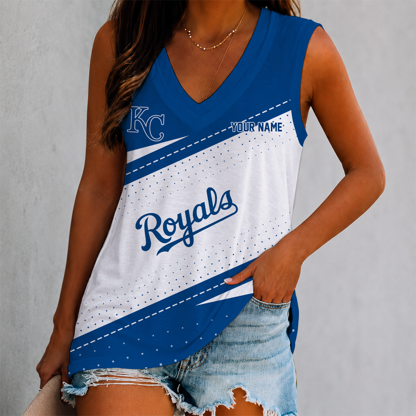 LIMITED EDITION - NEW CUSTOMIZED MLB19 KCR KANSAS CITY ROYALS WOMEN'S V-NECK TANK TOP