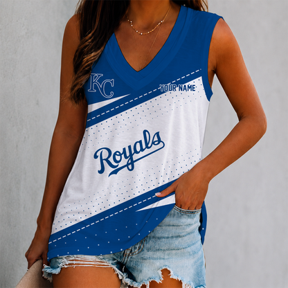 LIMITED EDITION - NEW CUSTOMIZED MLB19 KCR KANSAS CITY ROYALS WOMEN'S V-NECK TANK TOP
