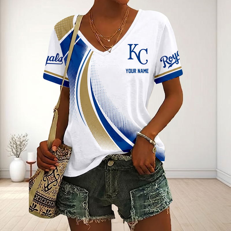 LIMITED EDITION - NEW CUSTOMIZED MLB19 KCR KANSAS CITY ROYALS V-NECK FEMALE SHIRT