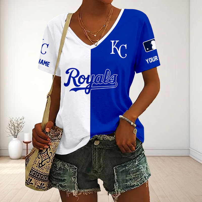 VIRAL EDITION - NEW CUSTOMIZED MLB19 KCR KANSAS CITY ROYALS V-NECK FEMALE SHIRT