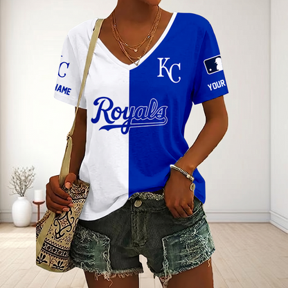 VIRAL EDITION - NEW CUSTOMIZED MLB19 KCR KANSAS CITY ROYALS V-NECK FEMALE SHIRT