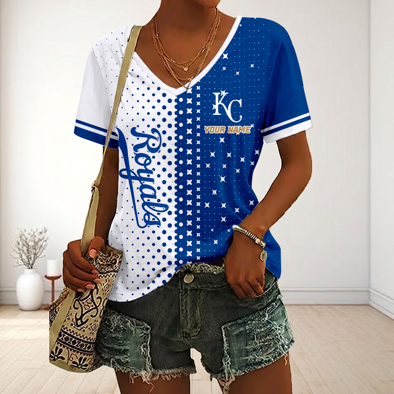 LIMITED EDITION - NEW CUSTOMIZED MLB19 KCR KANSAS CITY ROYALS V-NECK FEMALE SHIRT