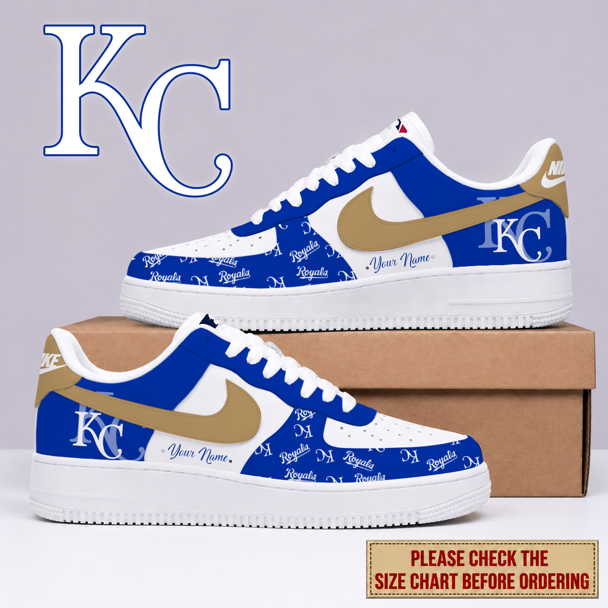 FINAL SALE - NEW CUSTOMIZED MLB19 KCR KANSAS CITY ROYALS AF1 SHOES