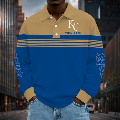 VIRAL EDITION - NEW CUSTOMIZED MLB19 KCR KANSAS CITY ROYALS MEN'S LONG SLEEVE POLO