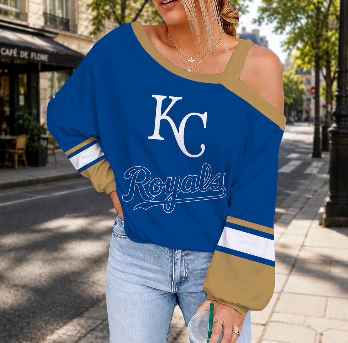 FINAL SALE - NEW CUSTOMIZED MLB19 KCR KANSAS CITY ROYALS DROP SHOULDER SWEATSHIRT