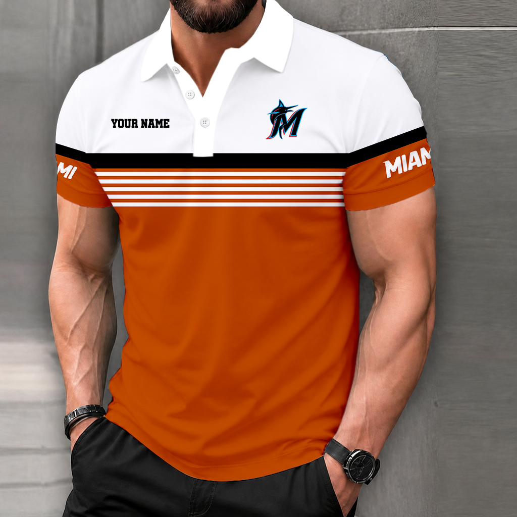 FINAL CLEARANCE - NEW CUSTOMIZED MLB20 MMS MIAMI MARLINS POLO SHIRT
