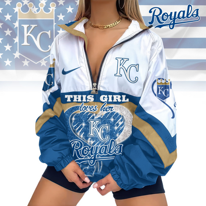 LIMITED EDITION - NEW CUSTOMIZED MLB19 KCR KANSAS CITY ROYALS V-NECK ZIPPER JACKET