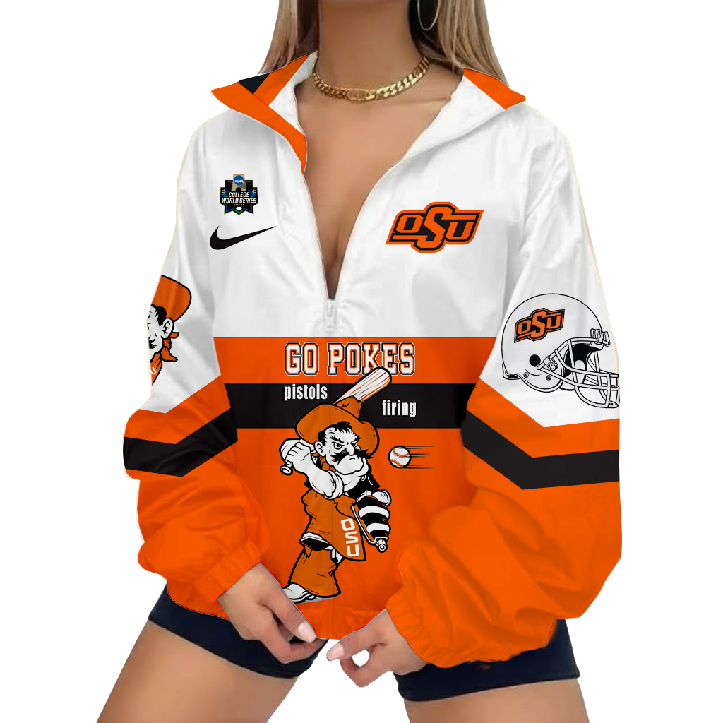 LIMITED EDITION - NEW CUSTOMIZED NCAA COLLEGE WORLD SERIES 19 OKLAHOMA STATE COWBOYS V-NECK ZIPPER SWEATSHIRT JACKET