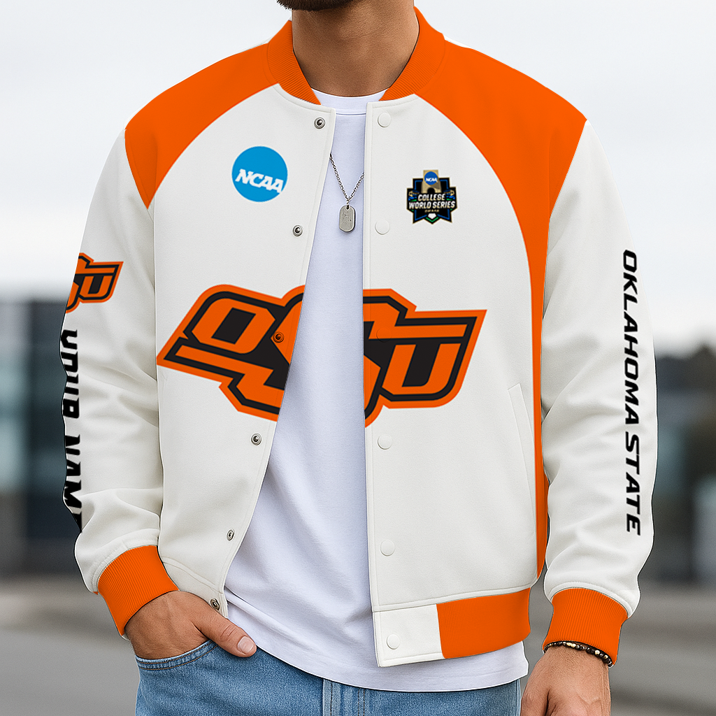LIMITED EDITION - NEW CUSTOMIZED NCAA CWS19 OSC OKLAHOMA STATE COWBOYS BASEBALL JACKET, SATIN VARSITY JACKET