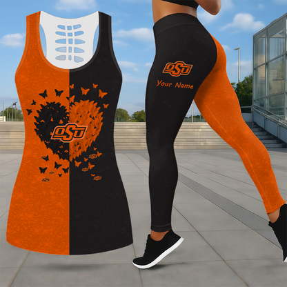 SPECIAL EDITION - NEW CUSTOMIZED NCAA CWS19 OSC OKLAHOMA STATE COWBOYS LEGGINGS & HOLLOW TANK TOP SET