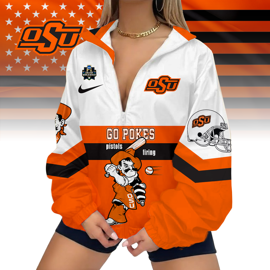 LIMITED EDITION - NEW CUSTOMIZED NCAA COLLEGE WORLD SERIES 19 OKLAHOMA STATE COWBOYS V-NECK ZIPPER SWEATSHIRT JACKET