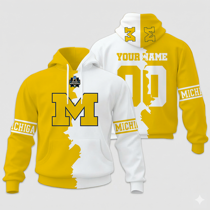 LIMITED EDITION - NEW CUSTOMIZED NCAA COLLEGE WORLD SERIES 01-MIW MI WOLVERINES UNISEX HOODIE & ZIP HOODIE