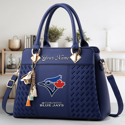 LIMITED EDITION - NEW CUSTOMIZED MLB12 TBJ TORONTO BLUE JAYS ZIP HANDBAG MULTICOLOR
