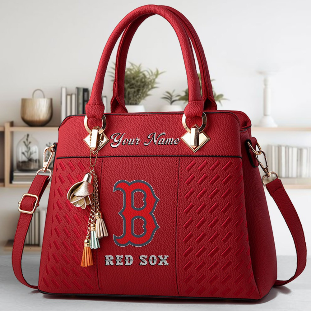 LIMITED EDITION - NEW CUSTOMIZED MLB03 BRS BOSTON RED SOX ZIP HANDBAG MULTICOLOR