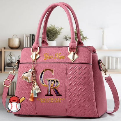 LIMITED EDITION - NEW CUSTOMIZED MLB30 COR COLORADO ROCKIES ZIP HANDBAG MULTICOLOR