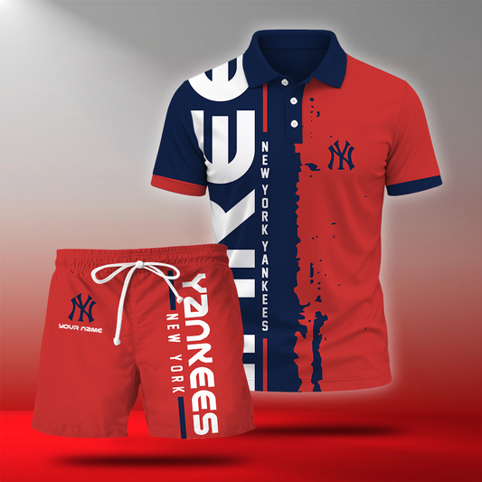 LIMITED EDITION - NEW CUSTOMIZED MLB01 NYY NEW YORK YANKEES POLO & SHORT PANTS SET