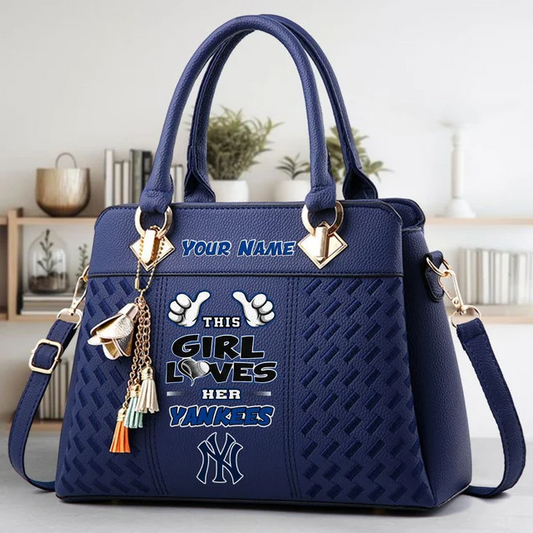 LIMITED EDITION - NEW CUSTOMIZED MLB01 NYY NEW YORK YANKEES ZIP HANDBAG MULTICOLOR