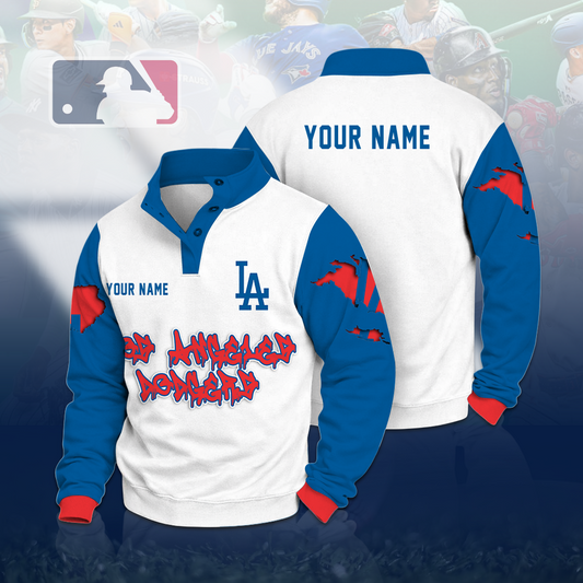 LIMITED EDITION - NEW CUSTOMIZED MLB02 LAD LOS ANGELES DODGERS BUTTON QUARTER PLACKET SWEATSHIRT