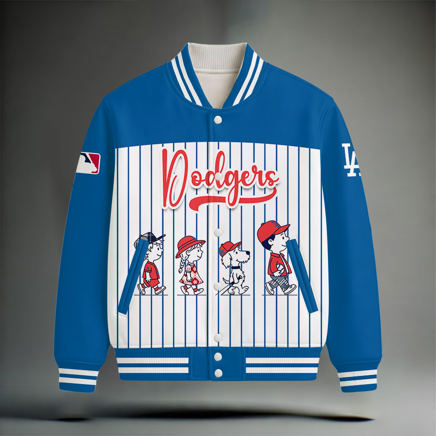 HOT DEAL - NEW CUSTOMIZED MLB02 LAD LOS ANGELES DODGERS SNOOPY STYLE SATIN VARSITY & BASEBALL JACKET