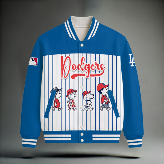 HOT DEAL - NEW CUSTOMIZED MLB02 LAD LOS ANGELES DODGERS SNOOPY STYLE SATIN VARSITY & BASEBALL JACKET