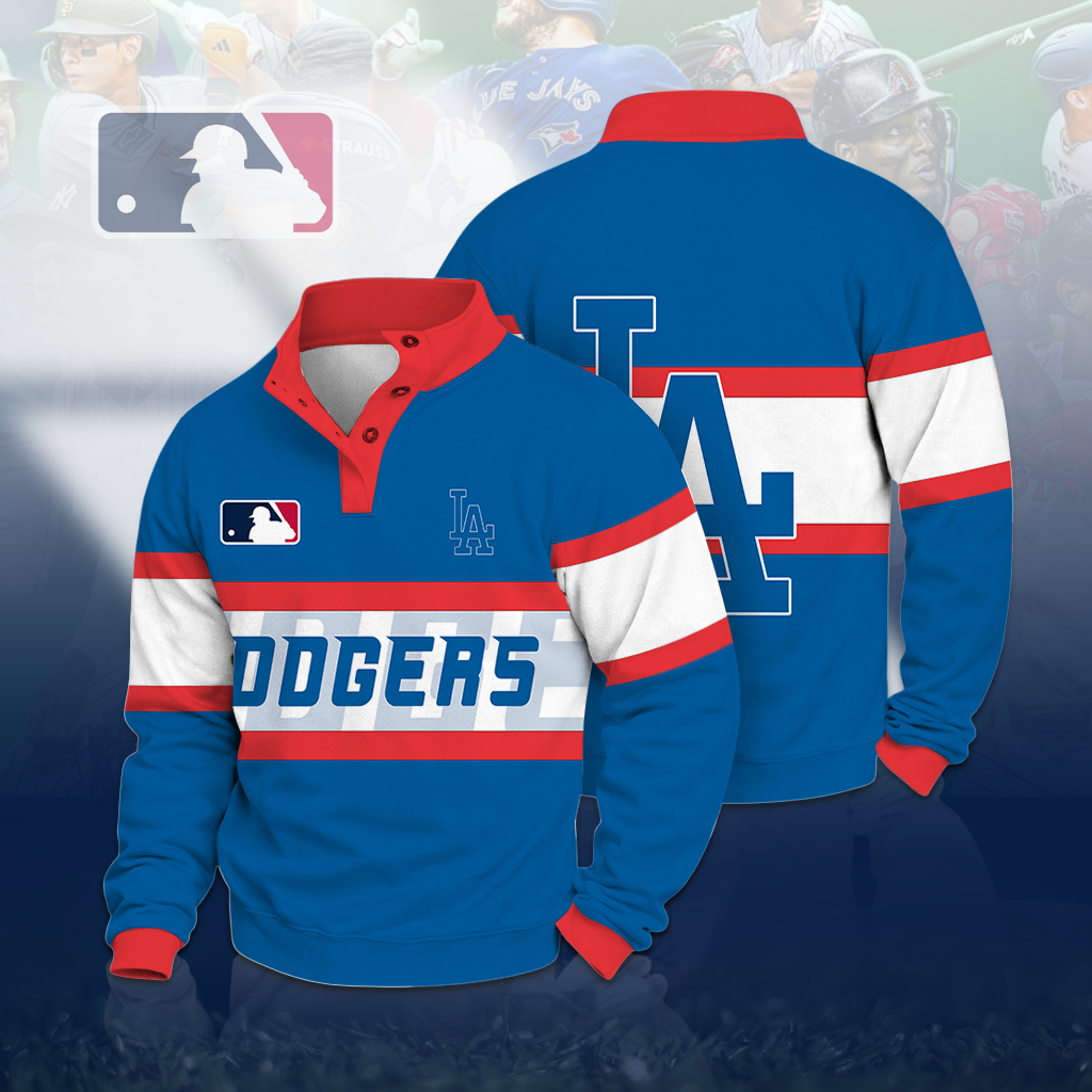 LIMITED EDITION - NEW CUSTOMIZED MLB02 LAD LOS ANGELES DODGERS BUTTON QUARTER PLACKET SWEATSHIRT