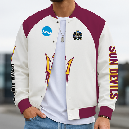 LIMITED EDITION - NEW CUSTOMIZED NCAA CWS02 ASS AS SUN DEVILS BASEBALL JACKET, SATIN VARSITY JACKET