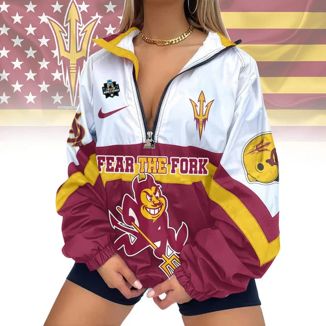 LIMITED EDITION - NEW CUSTOMIZED NCAA COLLEGE WORLD SERIES 02 ARIZONA STATE SUN DEVILS V-NECK ZIPPER SWEATSHIRT JACKET