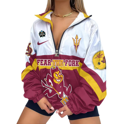 LIMITED EDITION - NEW CUSTOMIZED NCAA COLLEGE WORLD SERIES 02 ARIZONA STATE SUN DEVILS V-NECK ZIPPER SWEATSHIRT JACKET