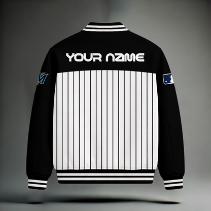 HOT DEAL - NEW CUSTOMIZED MLB20 MMS MIAMI MARLINS SNOOPY STYLE SATIN VARSITY & BASEBALL JACKET