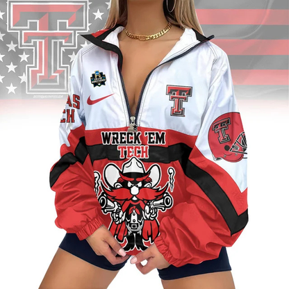 LIMITED EDITION - NEW CUSTOMIZED NCAA COLLEGE WORLD SERIES 20 TEXAS TECH RED RAIDERS V-NECK ZIPPER SWEATSHIRT JACKET