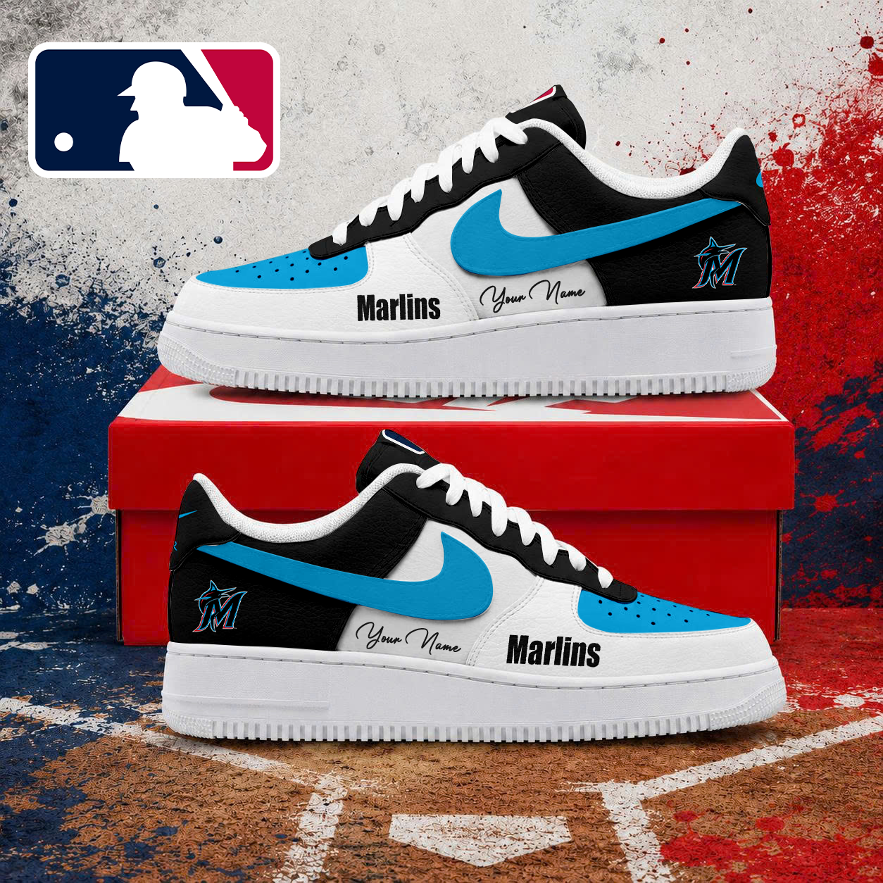 LIMITED EDITION - NEW CUSTOMIZED MLB20 MMS MIAMI MARLINS AF1 SHOES