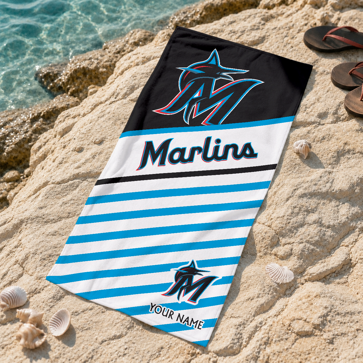 FINAL SALE - NEW CUSTOMIZED MLB20 MMS MIAMI MARLINS BEACH TOWEL FOR FAN