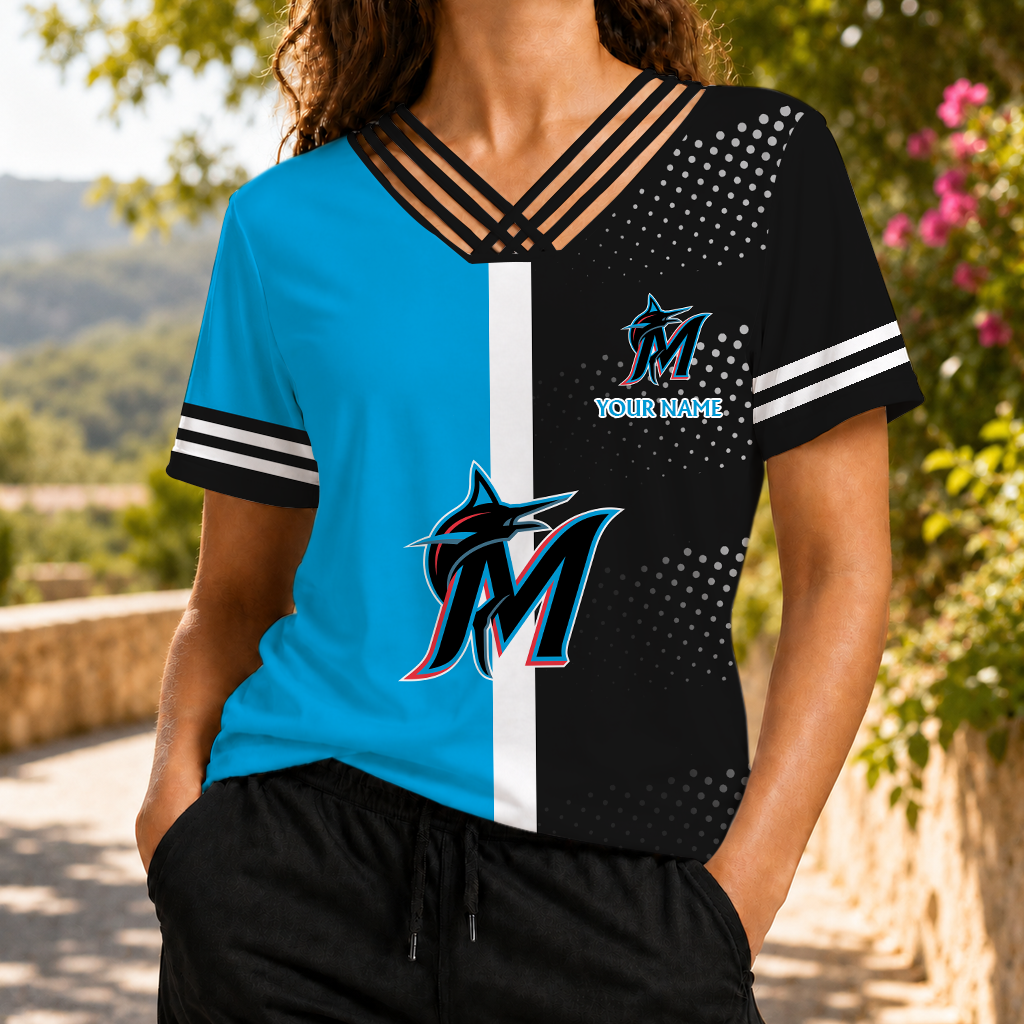 SPECIAL EDITION - NEW CUSTOMIZED MLB20 MMS MIAMI MARLINS V-NECK SHIRT