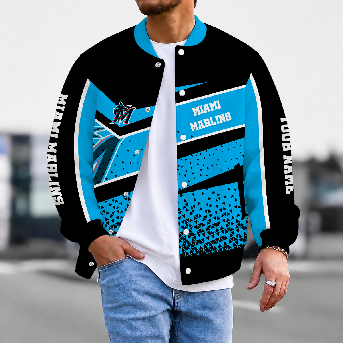 FINAL SALE - NEW CUSTOMIZED MLB20 MMS MIAMI MARLINS SATIN VARSITY & BASEBALL JACKET