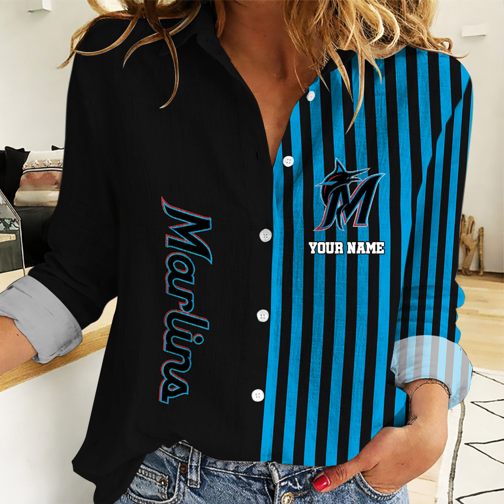 SPECIAL EDITION - NEW CUSTOMIZED MLB20 MMS MIAMI MARLINS WOMEN CASUAL SHIRT