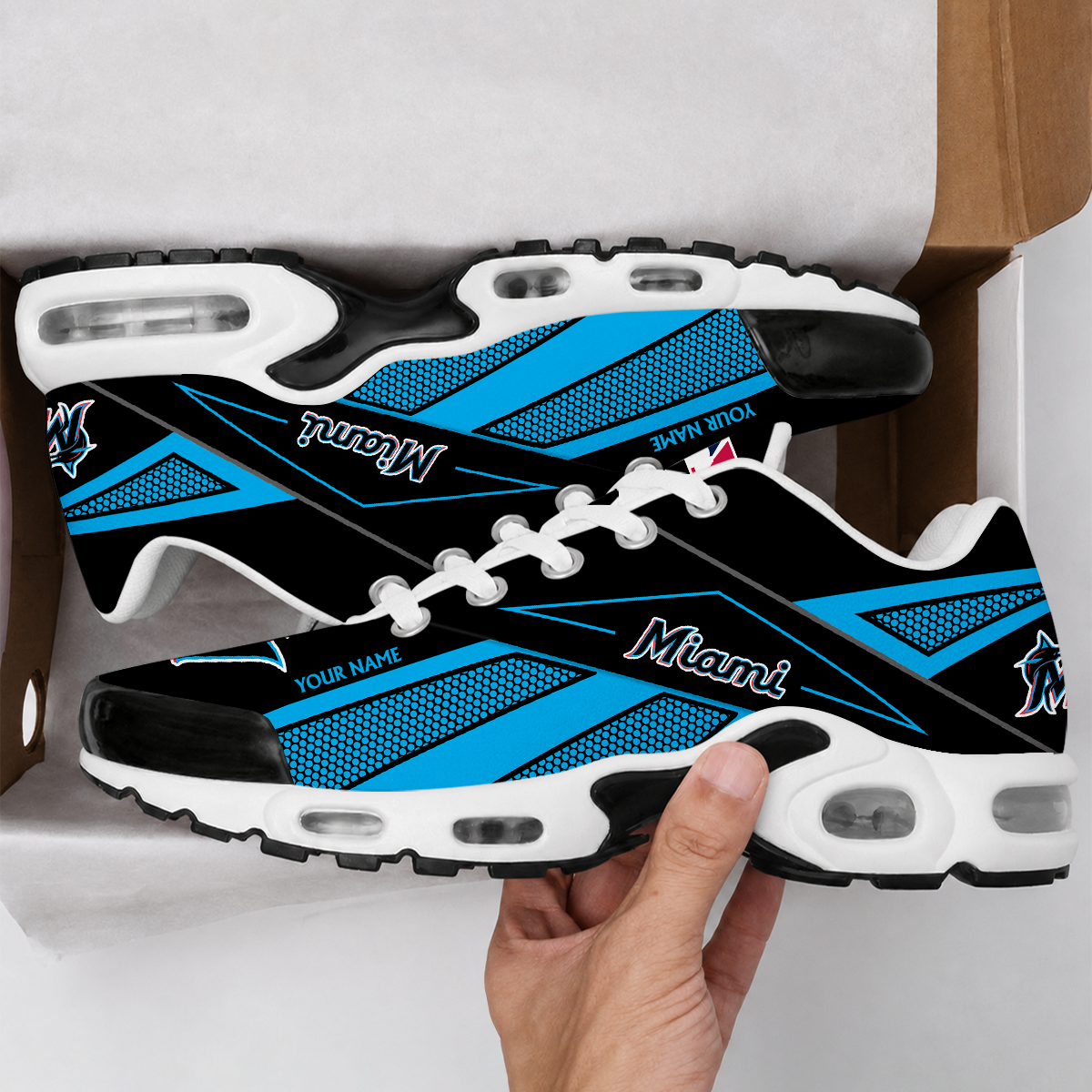 FINAL SALE - NEW CUSTOMIZED MLB20 MMS MIAMI MARLINS AIR MAX PLUS SNEAKERS