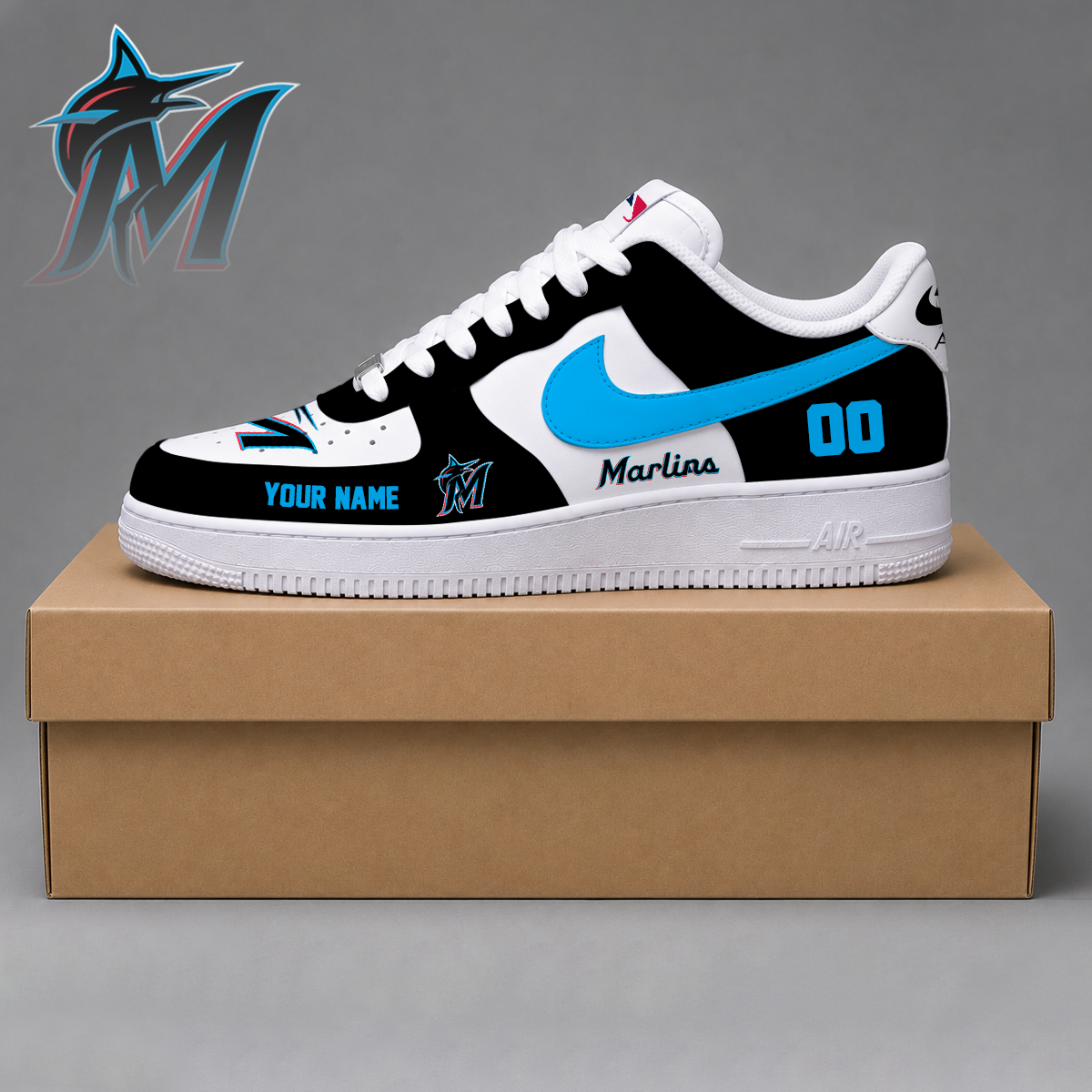 LIMITED EDITION - NEW CUSTOMIZED MLB20 MMS MIAMI MARLINS AF1 SHOES