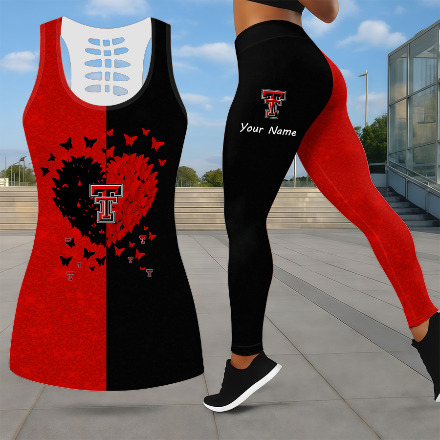 SPECIAL EDITION - NEW CUSTOMIZED NCAA CWS20 TRR TEXAS TECH RED RAIDERS LEGGINGS & HOLLOW TANK TOP SET