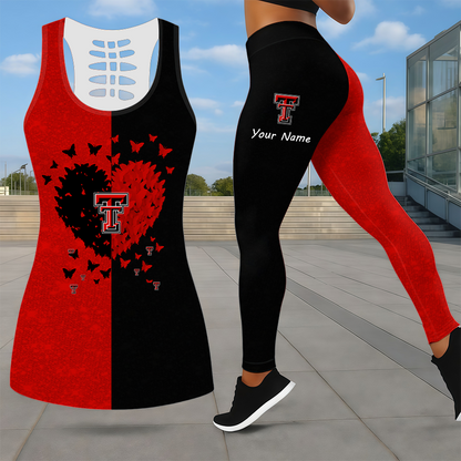 SPECIAL EDITION - NEW CUSTOMIZED NCAA CWS20 TRR TEXAS TECH RED RAIDERS LEGGINGS & HOLLOW TANK TOP SET
