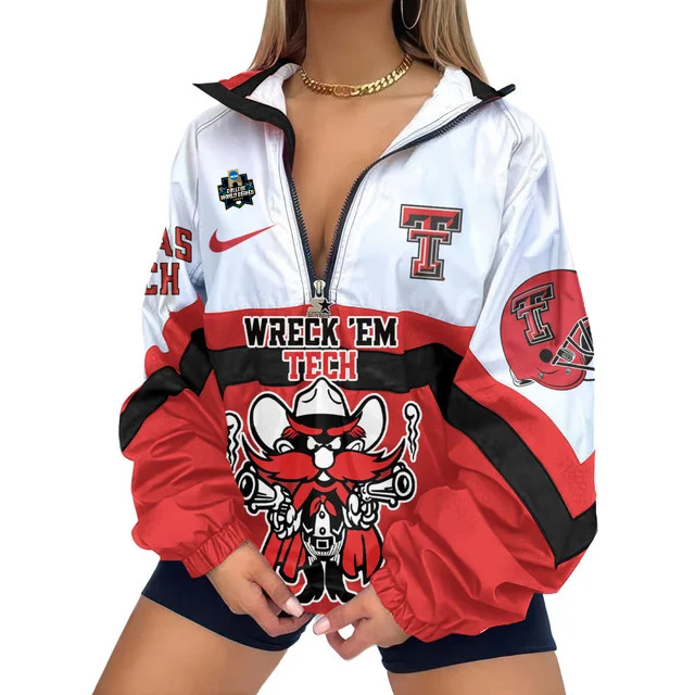 LIMITED EDITION - NEW CUSTOMIZED NCAA COLLEGE WORLD SERIES 20 TEXAS TECH RED RAIDERS V-NECK ZIPPER SWEATSHIRT JACKET